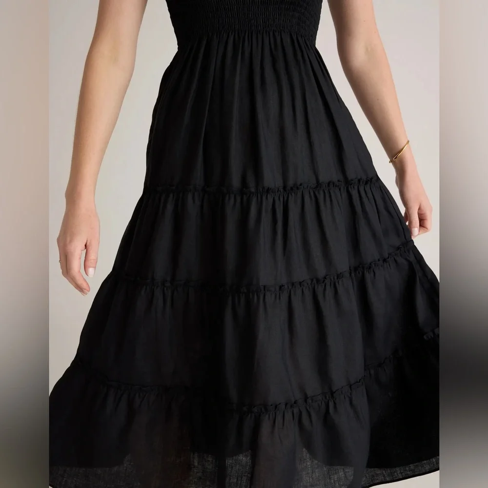 100% European Linen Smocked Midi Dress - Picture 7 of 8